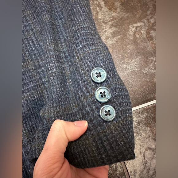 I56 Vintage BURBERRY Navy Blue Glen Plaid Wool Blazer Sport Coat jacket 46R - Picture 4 of 10